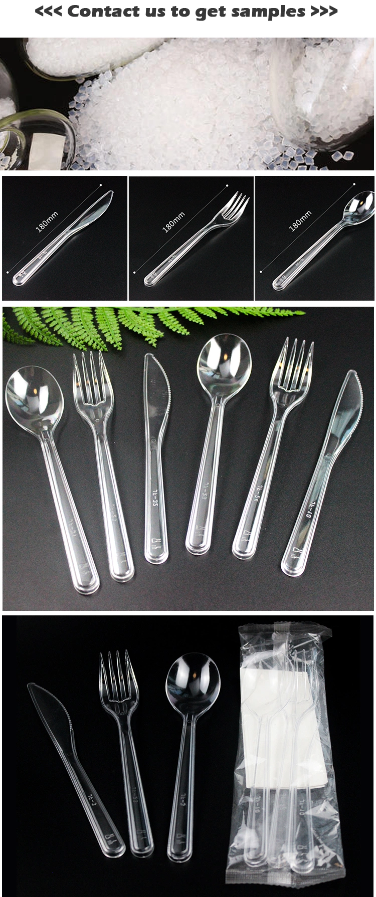 Disposable PS Clear Knife Fork Spoon in One Poly Bag Heavy Duty Plastic Cutlery Set