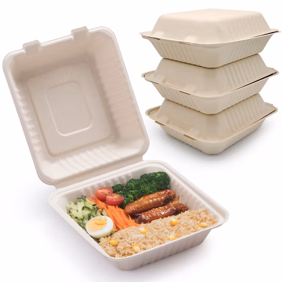 Biodegradable Clamshell Box Packaging Disposable Microwave Sugarcane Bagasse Food Container