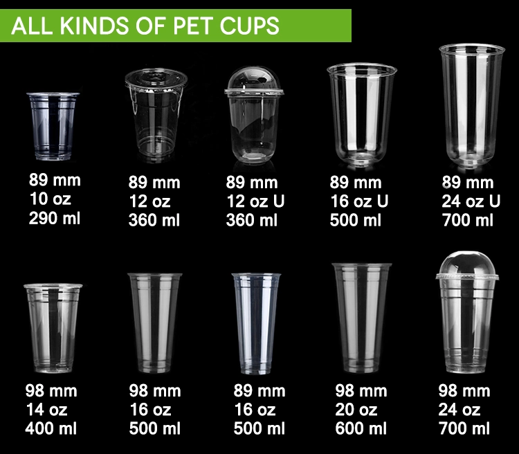 Custom Printed U Shape Clear Biodegradable Disposable Plastic Bubble Tea PP Pet PLA Cup