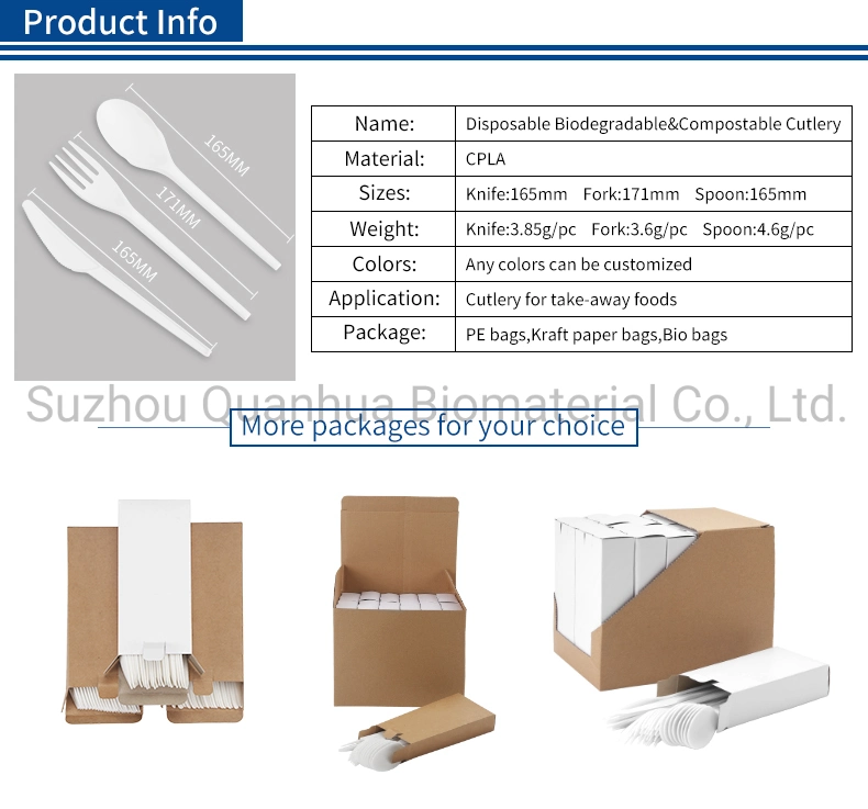 Quanhua Factory Wrapped Custom Logo Cheap Portable Biodegradable Eco Cpla Compostable Disposable Cutlery