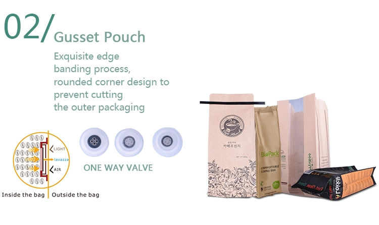 250g Biodegradable Zip Lock Stand up Pouch Coffee Bean Packaging Compostable Kraft Paper Bag